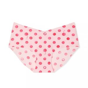 VS PINK NO-SHOW HIPHUGGER PANTY SZ M Smooth Pink Dot Cherry Print Great Gift! 💋